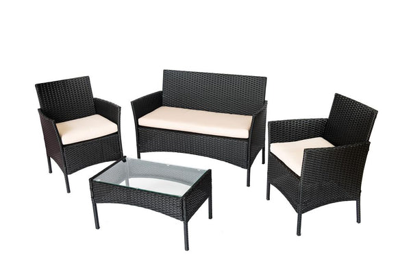 Rattan Garden Furniture Set Weather Resistant, Comfortable- Black