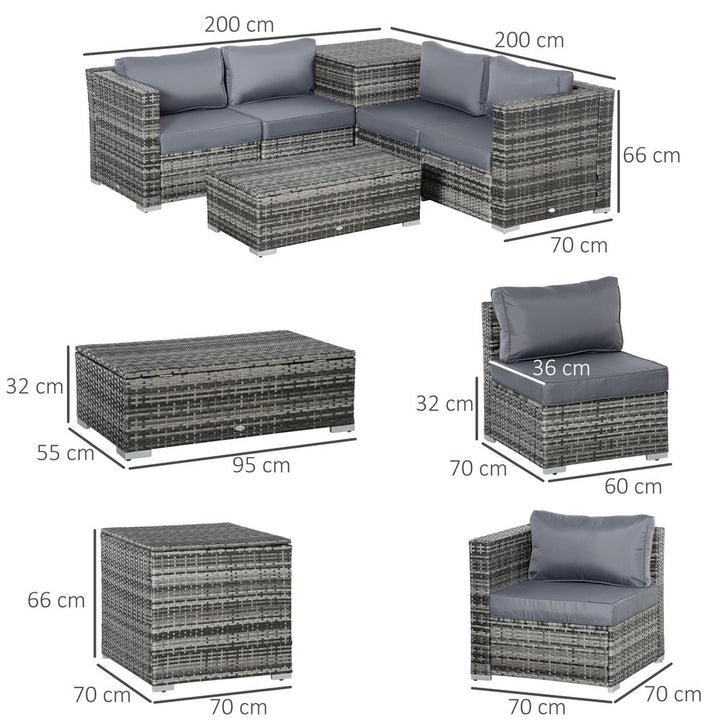 PC Rattan Corner Sofa Set Table w/ Cushion Grey
