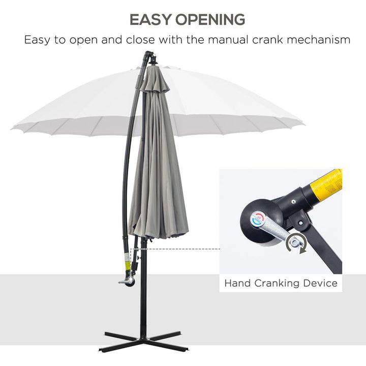 (m) Cantilever Shanghai Parasol w/ Crank Handle, Cross Base, Grey Outsunny