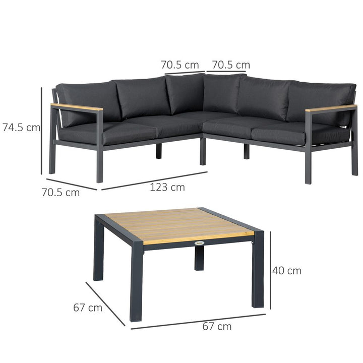  Seater L Shape Aluminium Corner Sofa Set Table, Dark Grey
