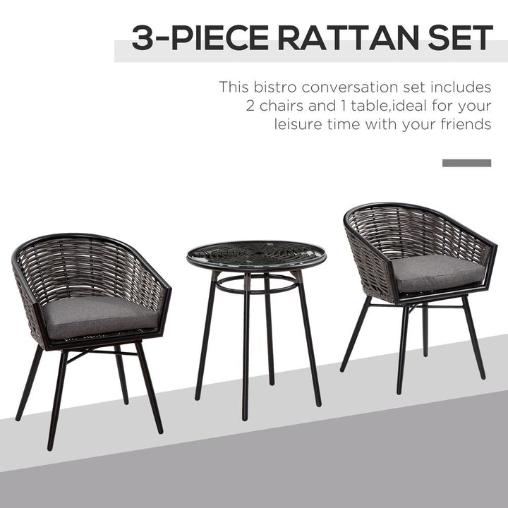 Pc Rattan Bistro Set, Patio , w/ Chairs & Coffee Table , Grey