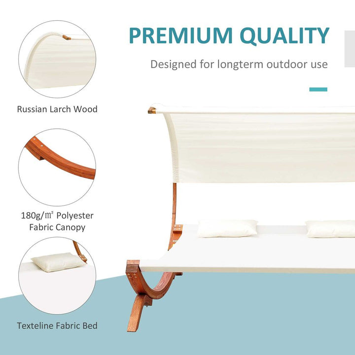 Hammock Chaise Wooden Double Sun Bed Lounger - Cream | UK