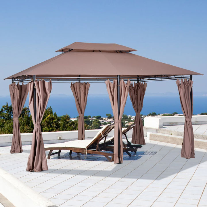 Outsunny Pavilion Steel Frame Garden Gazebo Khaki