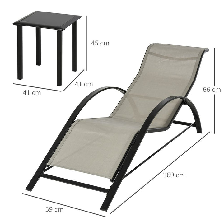  Pieces Lounge Chair Set Garden Sunbathing Chair w/ Table Grey Outsunny