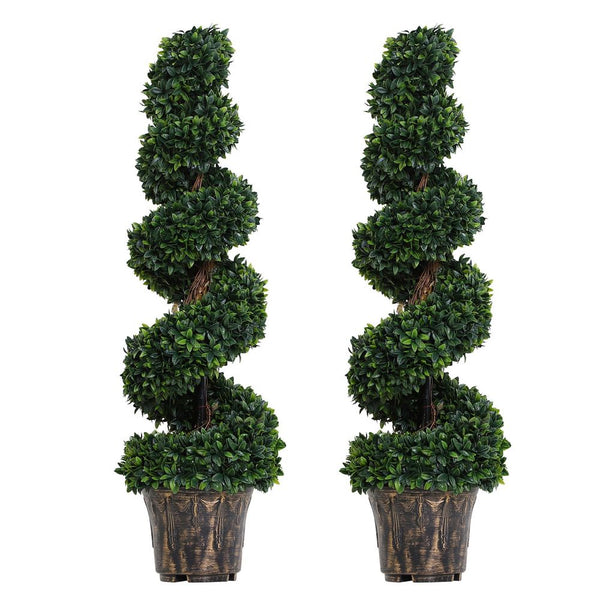 PE Set of Artificial Boxwood Spiral Topiary Plant Tree's Green