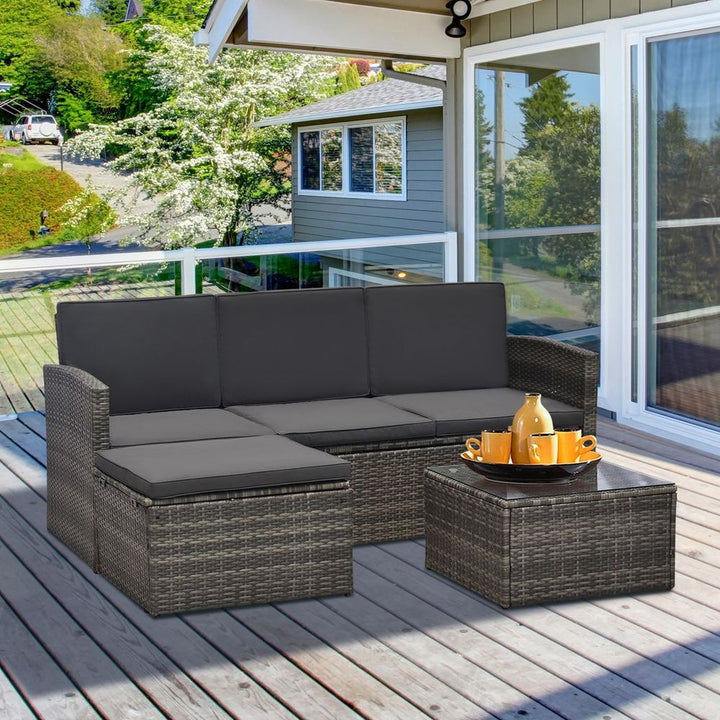 PC Outdoor Patio Furniture Set Wicker Rattan -Seater Sofa Chair Couch Grey