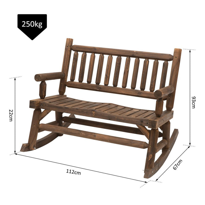 -Seater Rocking Bench Wood Frame Curved Dark Stain Brown