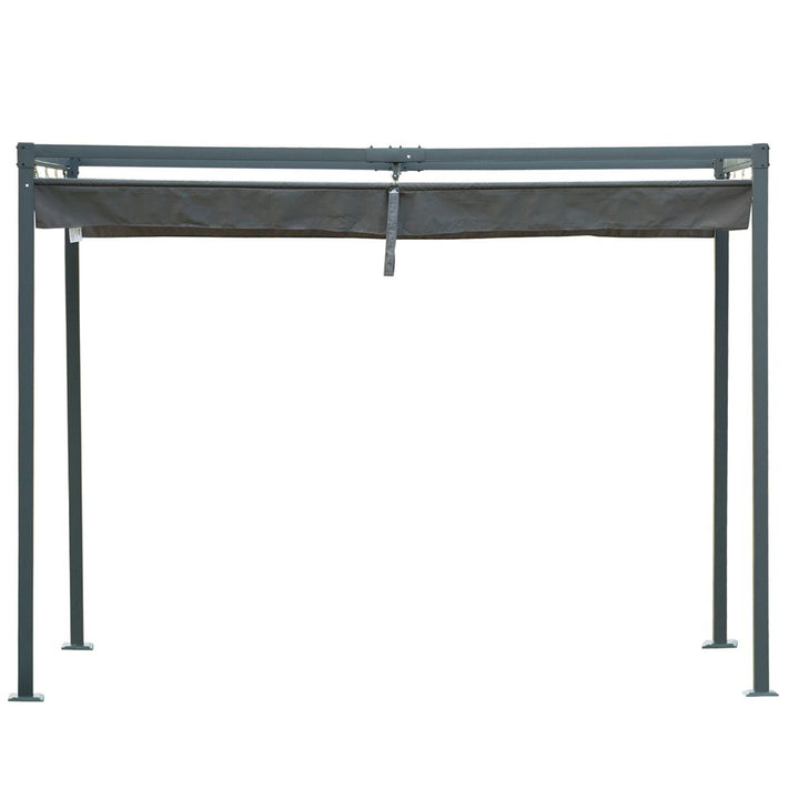Metal Pergola Gazebo Patio Sun Shelter Grape Tent Retractable Canopy Grey