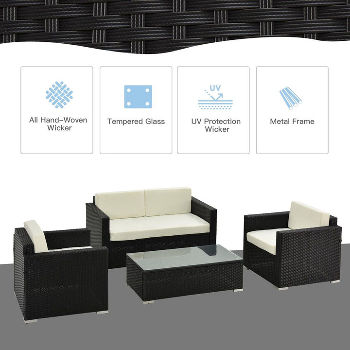  Pieces Rattan Sofa Set, Steel-Black