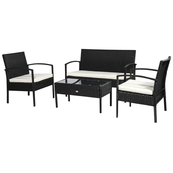-Seater Rattan Garden Furniture Set Black Cream Outdoor Patio Bistro