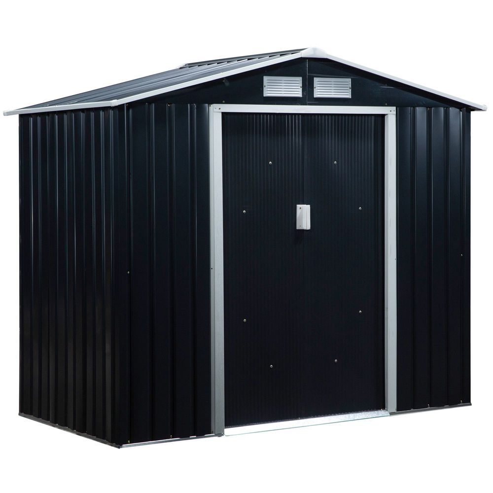 Lockable Garden Shed Large Patio Roofed Foundation 7ft x 4ft Grey Vent
