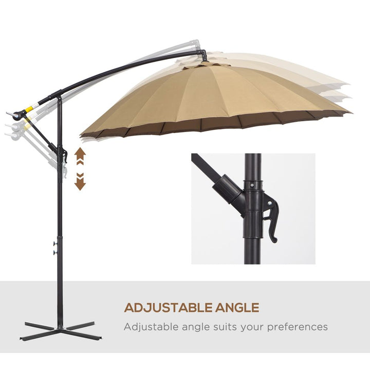 (m) Cantilever Shanghai Parasol w/ Crank Handle, Cross Base, Khaki Outsunny