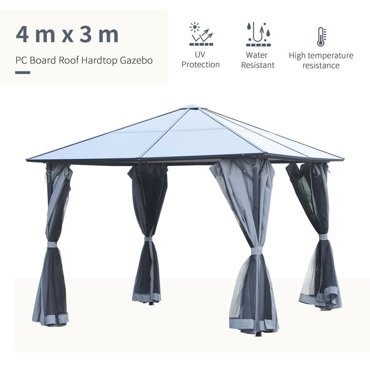 xm Garden Aluminium Gazebo Hardtop Roof withesh Curtains Grey