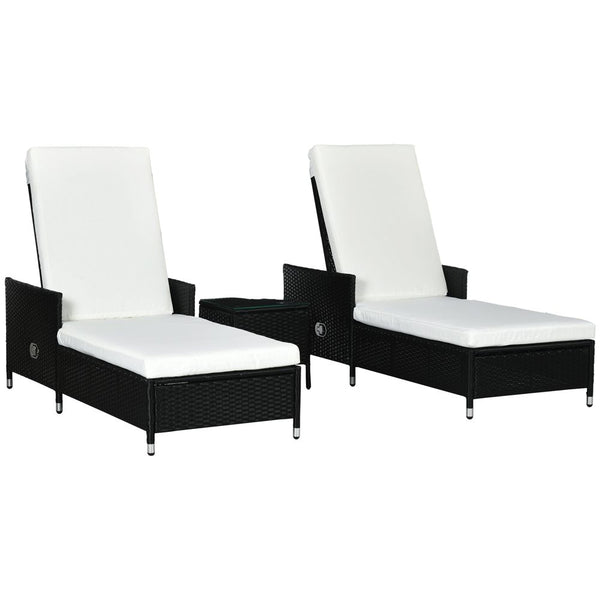Outsunny Patio Chaise Lounge Chair Set W/ Adjustable Backrest, Side Table, Cream