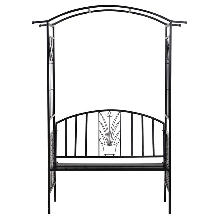 Steel Frame Outdoor Garden Arch w/ -Seater Bench Flower Climber Black
