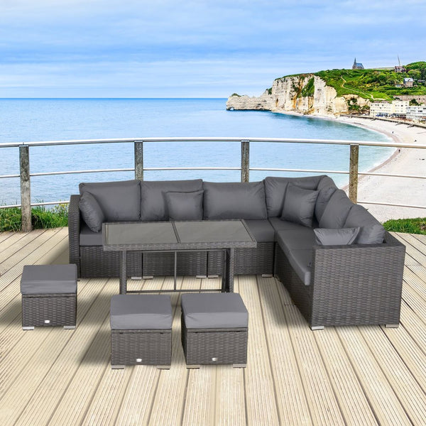  Rattan Sofa Set-Grey/Dusty Blue Cushion
