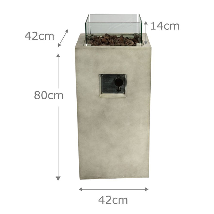 Outdoor Garden Small Gas Fire Pit Column with Screen, Rocks & Cover