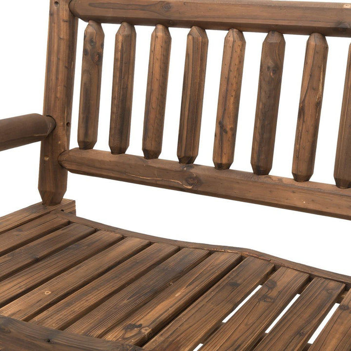 -Seater Rocking Bench Wood Frame Curved Dark Stain Brown