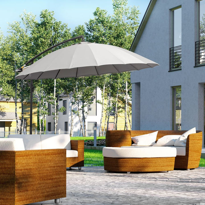 (m) Cantilever Shanghai Parasol w/ Crank Handle, Cross Base, Grey Outsunny