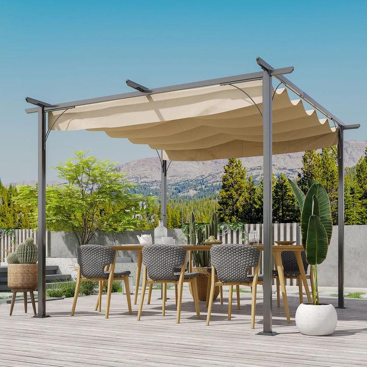 xm Outdoor Pergolaetal Gazebo Porch Awning Retractable Canopy Outsunny