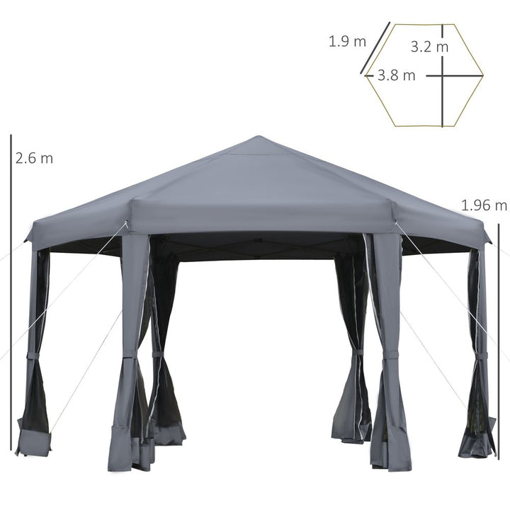 .m Pop Up Gazebo Hexagonal Canopy Tent Outdoor w/Sidewalls Grey