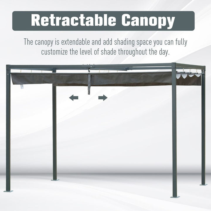 Metal Pergola Gazebo Patio Sun Shelter Grape Tent Retractable Canopy Grey