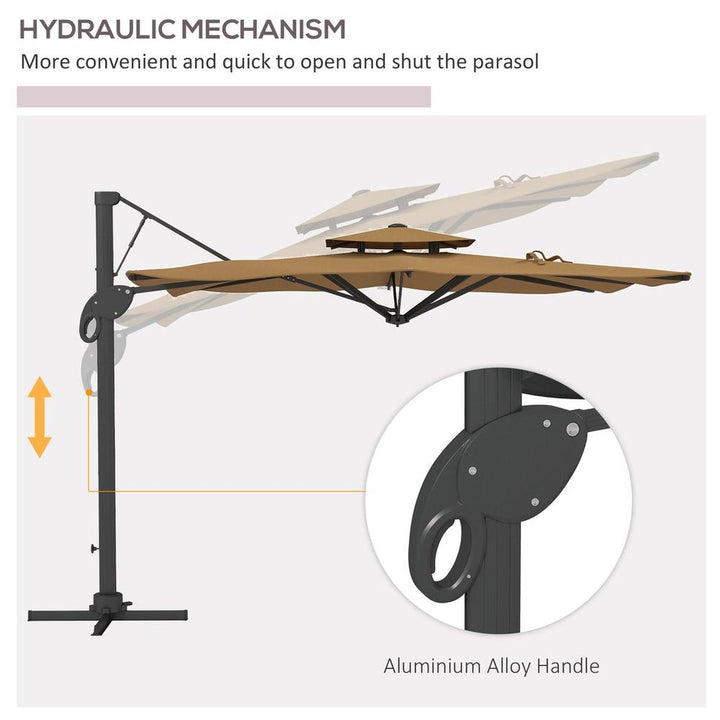 Outsunny (m)Garden Parasol Patio Umbrella w/ Hydraulicechanism Dual Top Khaki