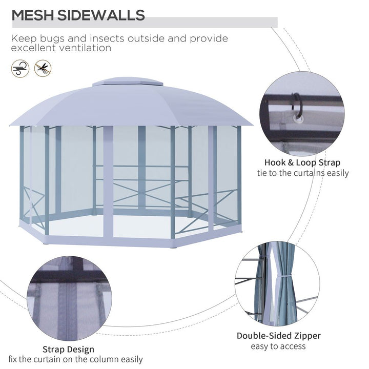 x.metal Gazebo Canopy, Hexagon Shape Garden Net, Steel Frame, Grey