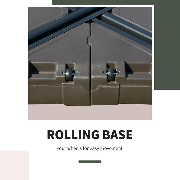 Square Cantilever Patio Umbrella Base Water or Sand Filled with Wheels Crossbar