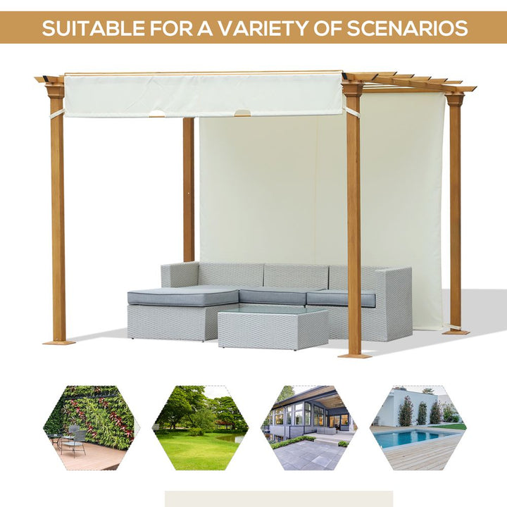 Outsunny Steel Frame Retractable Outdoor Garden Pergola Beige