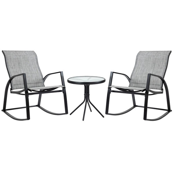 Pc Patio Bistro Set Rocking Chairs and Tempered Glass Table Coffee