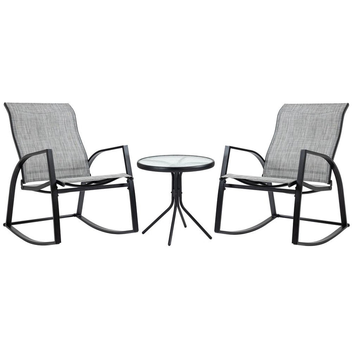 Pc Patio Bistro Set Rocking Chairs and Tempered Glass Table Coffee