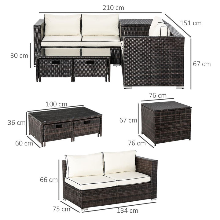 -Seater Rattan Wicker Sofa Storage & Table Set w/ Drawers - Brown