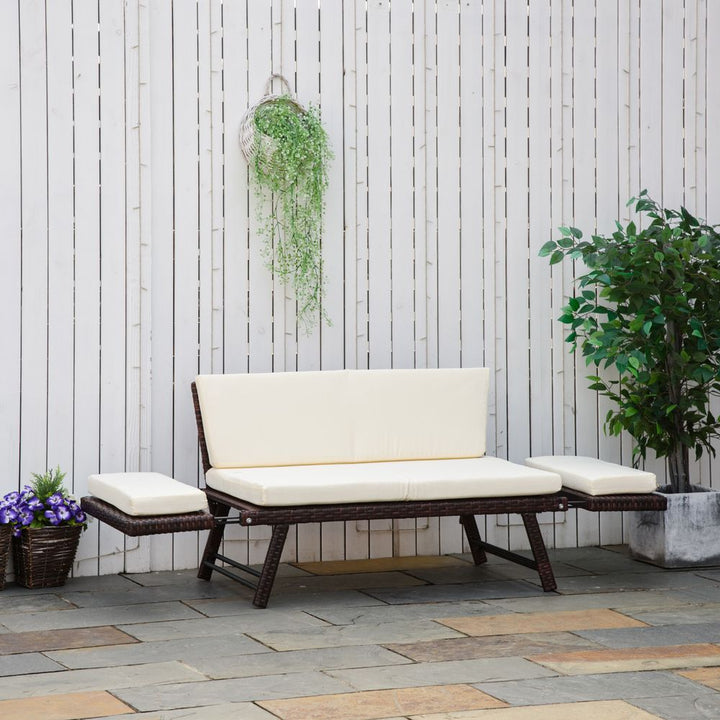 Outsunny -Seater -in- Rattan Convertible Sofa Daybed Brown