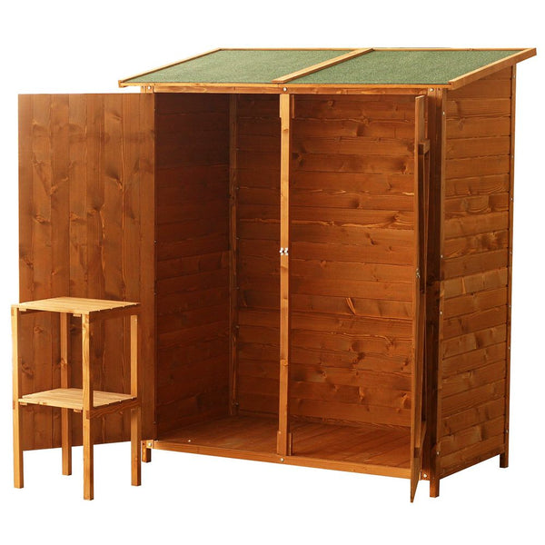 Garden Wood Storage Shed Storage Table, Asphalt Roof Storage Tool Organizer