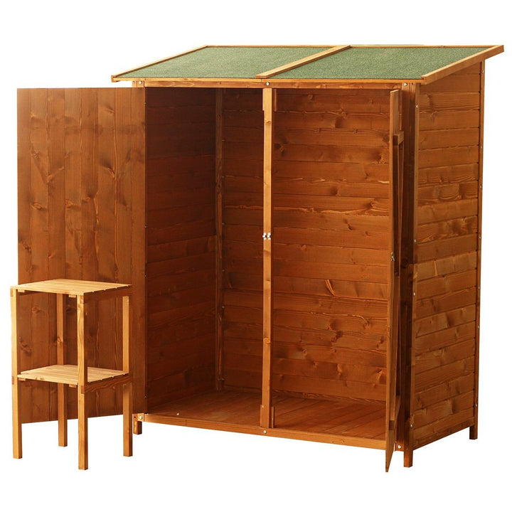 Garden Wood Storage Shed Storage Table, Asphalt Roof Storage Tool Organizer