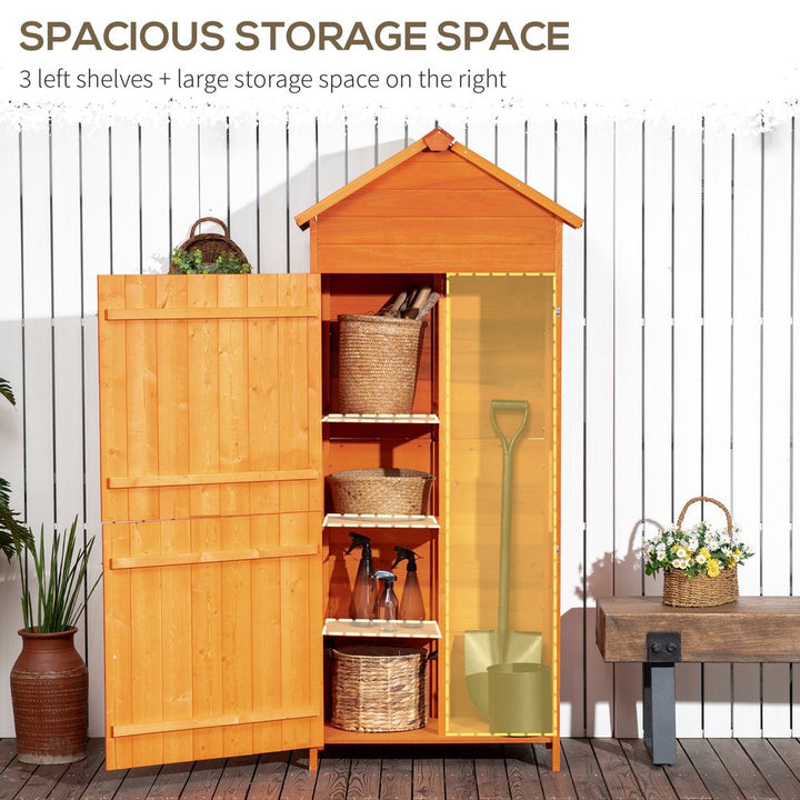 Wooden Garden Shed Outdoor Shelves Utility Tool Storage Cabinet Teak Outsunny