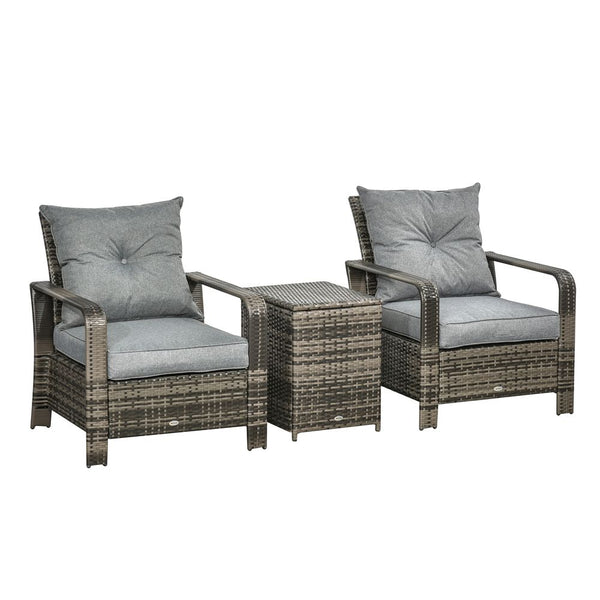  Piece PE Rattan Garden Sofa Set w/ Chairs & Storage Table Grey Outsunny