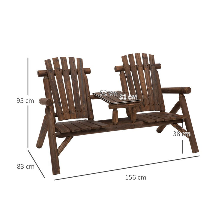Wood Patio Chair Bench Seats with Center Coffee Table, Garden Bench