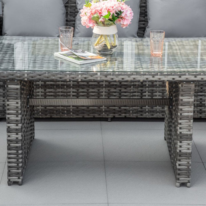 -Seater Patio Dining Table Sets All Weather PE Rattan Sofa Cushions Grey