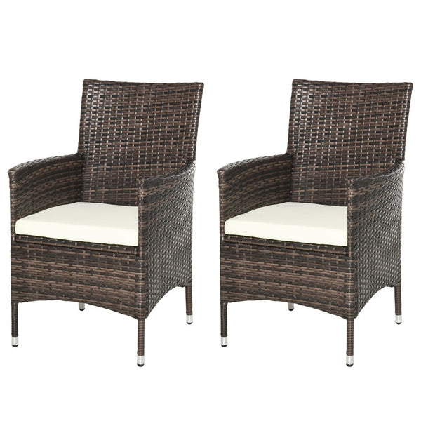  Seater Outdoor Rattan Armchair w/ Armrests Cushionsixed Brown