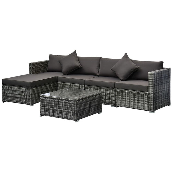 -Seater Rattan FurnitureSofa Chairs Table Set Brown Aluminium Grey