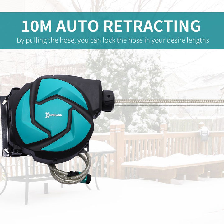 M Water Hose Reel Compact Garden Car Locking Auto Retract Spray Durhand
