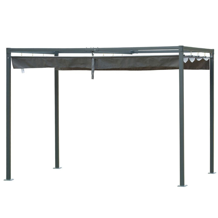 Metal Pergola Gazebo Patio Sun Shelter Grape Tent Retractable Canopy Grey