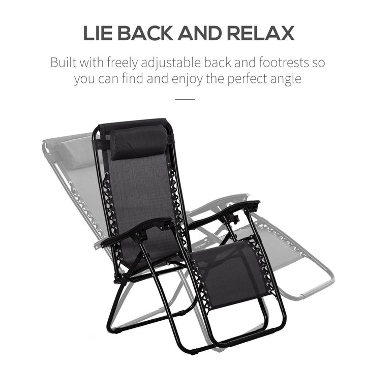 PC Zero Gravity Chairs Sun Lounger Table Set w/ Cup Holders, Black Outsunny