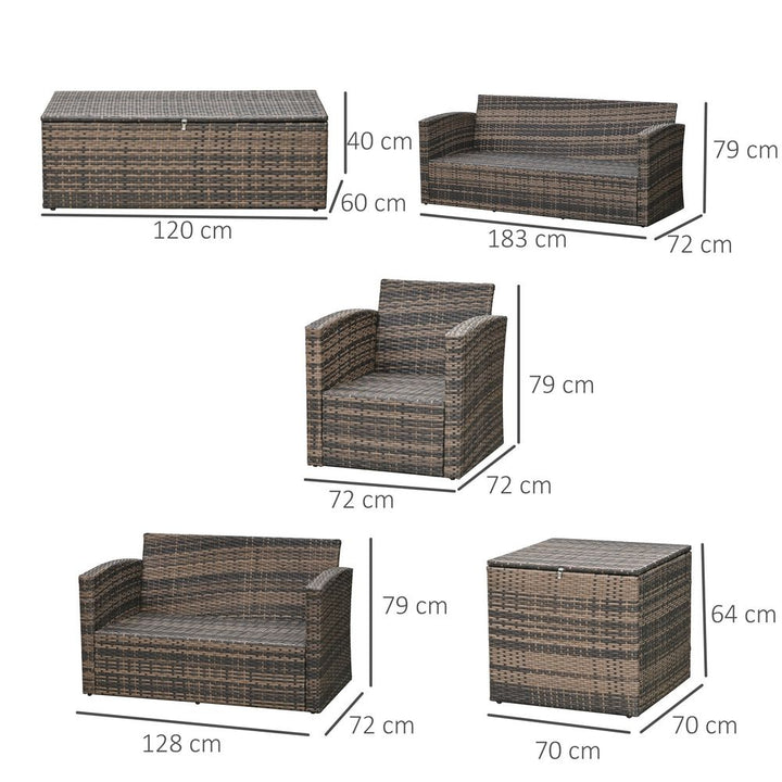  Rattan Wicker Sofa Set Sectional & Storage Table & Cushionixed Brown