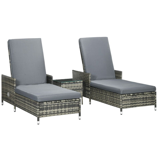 Outsunny Patio Chaise Lounge Chair Set W/ Adjustable Backrest, Side Table, Grey