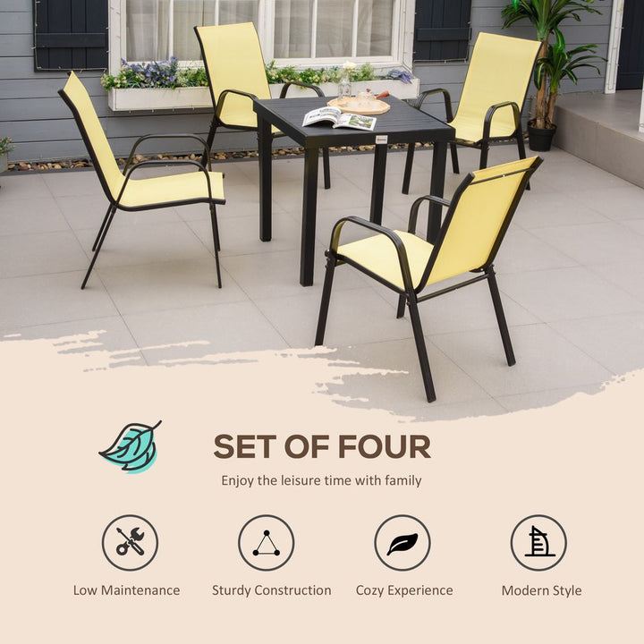 Set of Garden Dining Chair Set Outdoor w/ High Back Armrest Beige Outsunny