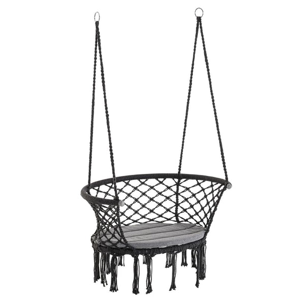 Hanging Hammock Chair Cotton Rope Swing &etal Frame Largeacrame, Dark Grey