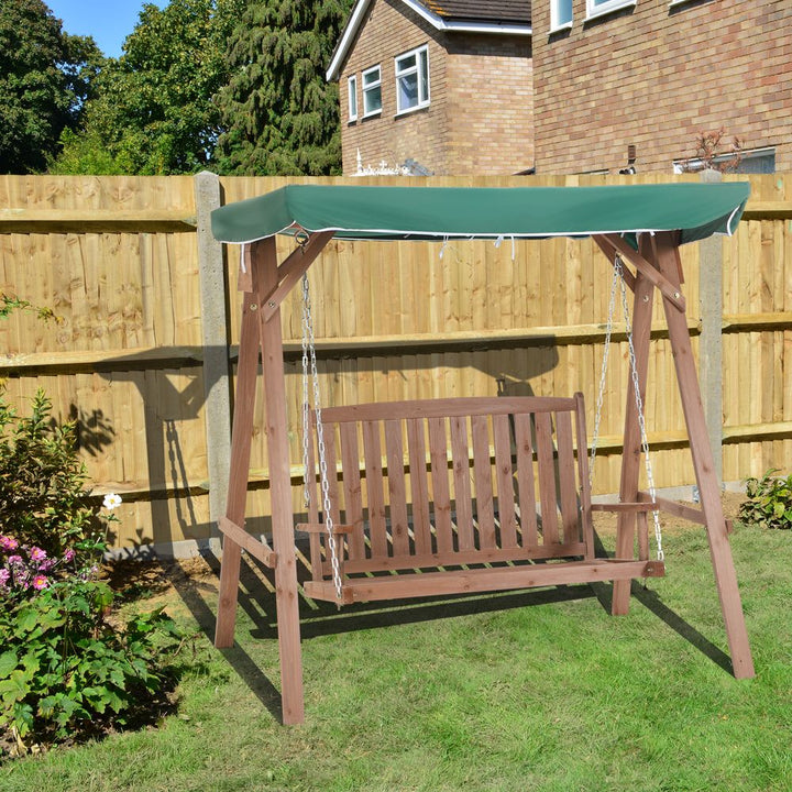 Outsunny Fir Wood -Seater Outdoor Garden Swing Chair w/ Canopy Green